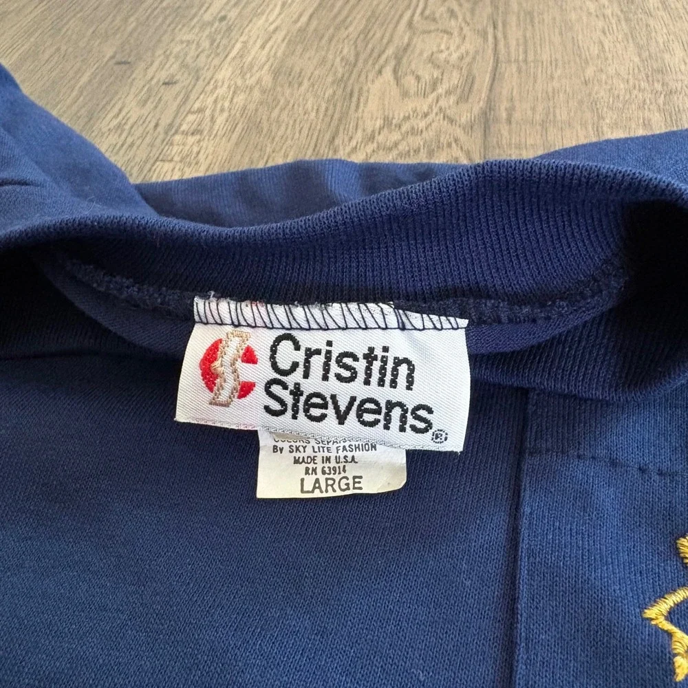Cristin‎ Stevens Pocket T-Shirt Mens Large Navy Blue Excellent Vintage Nautical